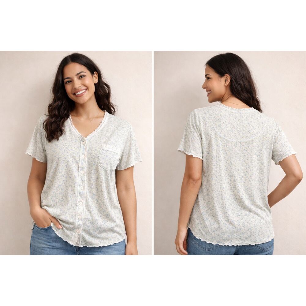 Aria Elegant Pajama Top Size M Soft Cotton Blend Button Front. Sale !!